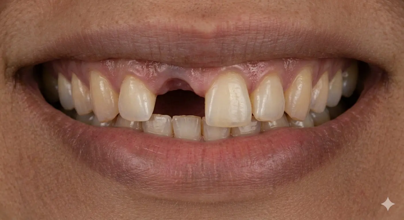 Before: Implant — missing upper central incisor